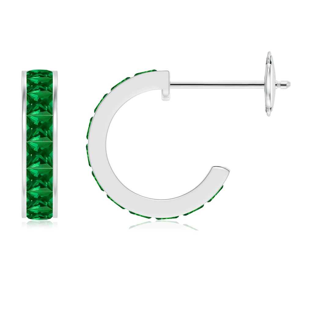 2mm Labgrown Lab-Grown Channel-Set Square Emerald Huggie Hoop Earrings in White Gold