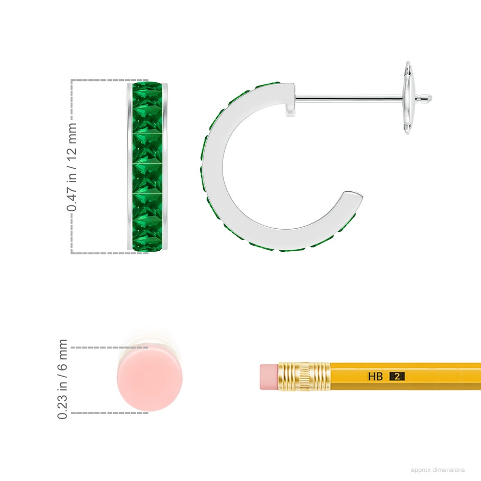 2mm Labgrown Lab-Grown Channel-Set Square Emerald Huggie Hoop Earrings in White Gold ruler