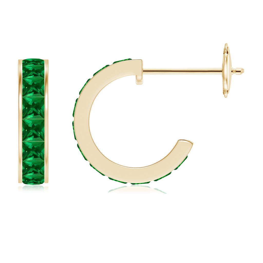 2mm Labgrown Lab-Grown Channel-Set Square Emerald Huggie Hoop Earrings in Yellow Gold