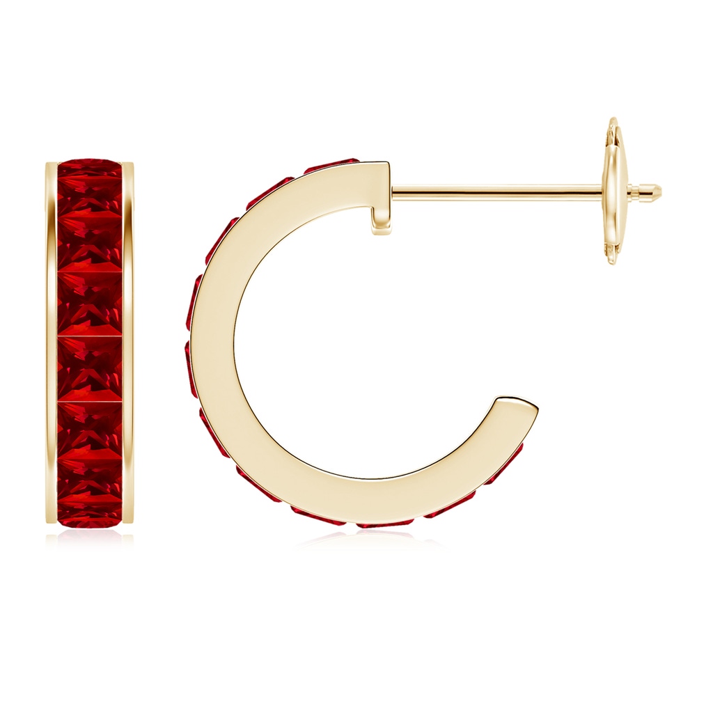 2.5mm Labgrown Lab-Grown Channel-Set Square Ruby Huggie Hoop Earrings in Yellow Gold