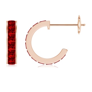 2mm Labgrown Lab-Grown Channel-Set Square Ruby Huggie Hoop Earrings in Rose Gold