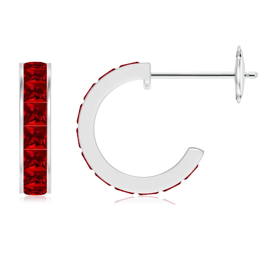 2mm Labgrown Lab-Grown Channel-Set Square Ruby Huggie Hoop Earrings in White Gold 