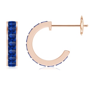 2mm Labgrown Lab-Grown Channel-Set Square Blue Sapphire Huggie Hoop Earrings in 10K Rose Gold