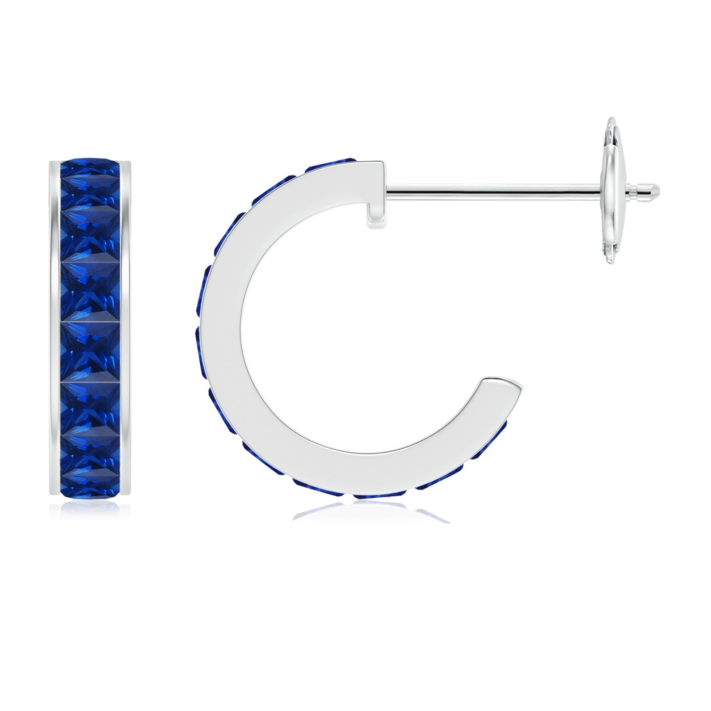2mm Labgrown Lab-Grown Channel-Set Square Blue Sapphire Huggie Hoop Earrings in White Gold