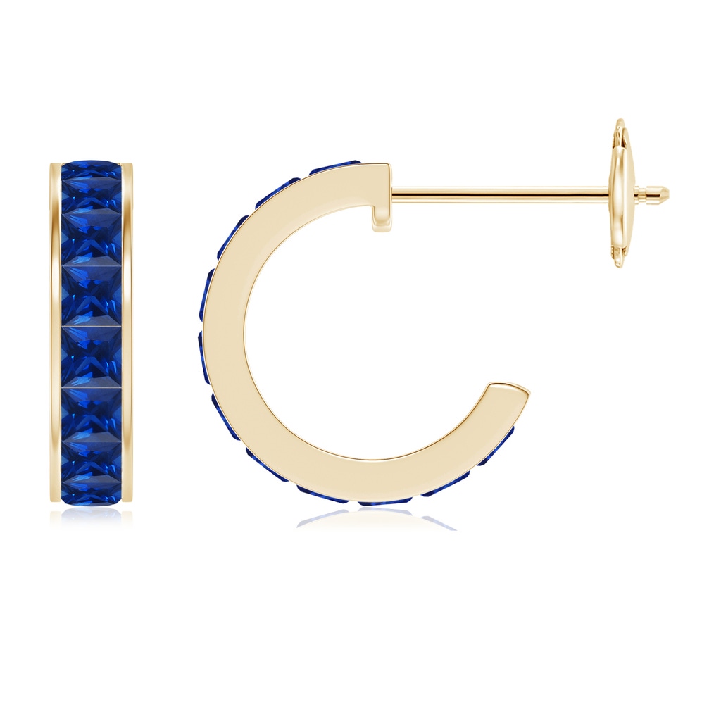 2mm Labgrown Lab-Grown Channel-Set Square Blue Sapphire Huggie Hoop Earrings in Yellow Gold