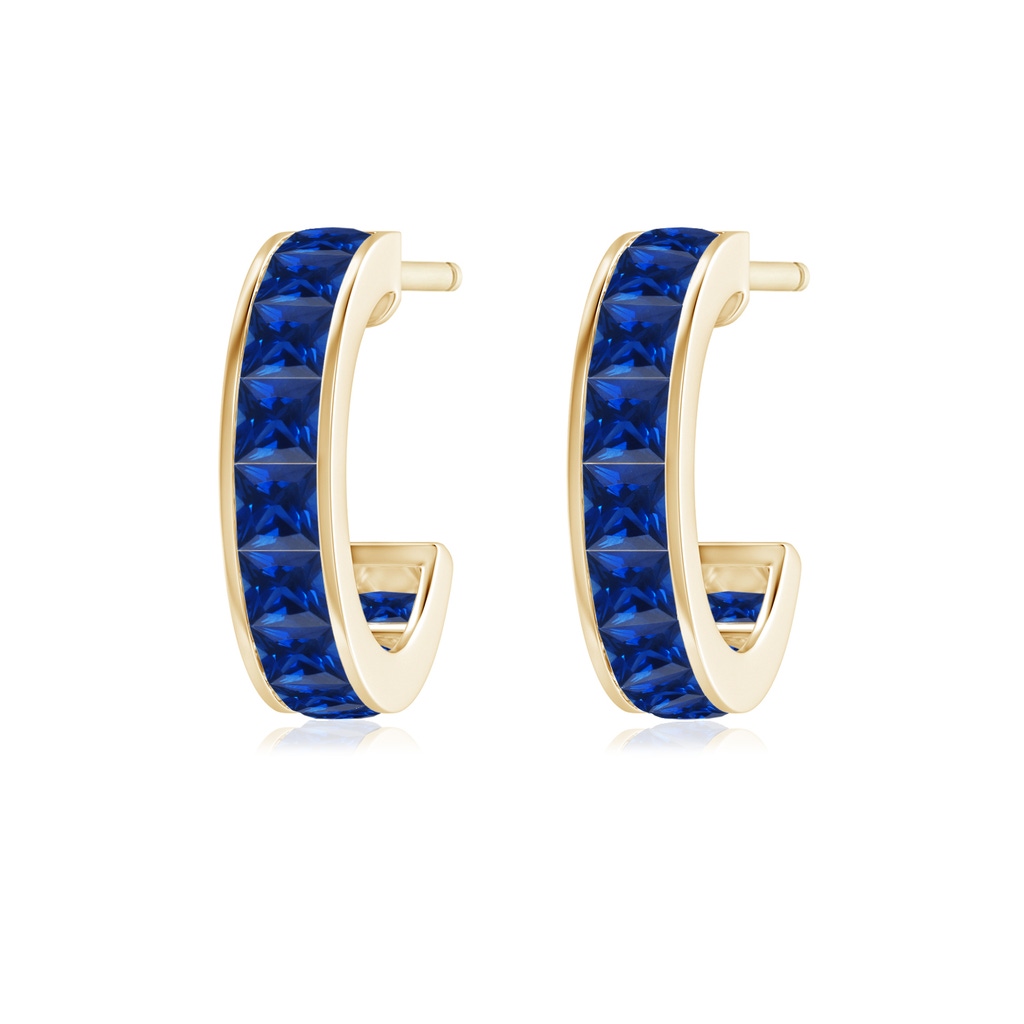 2mm Labgrown Lab-Grown Channel-Set Square Blue Sapphire Huggie Hoop Earrings in Yellow Gold - side 199