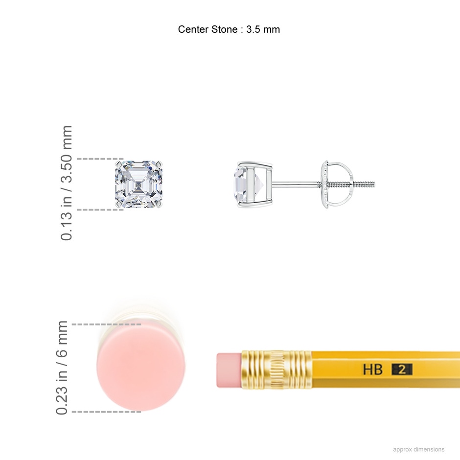 3.5mm FGVS Lab-Grown-Asscher-Cut Diamond Solitaire Stud Earrings in White Gold ruler