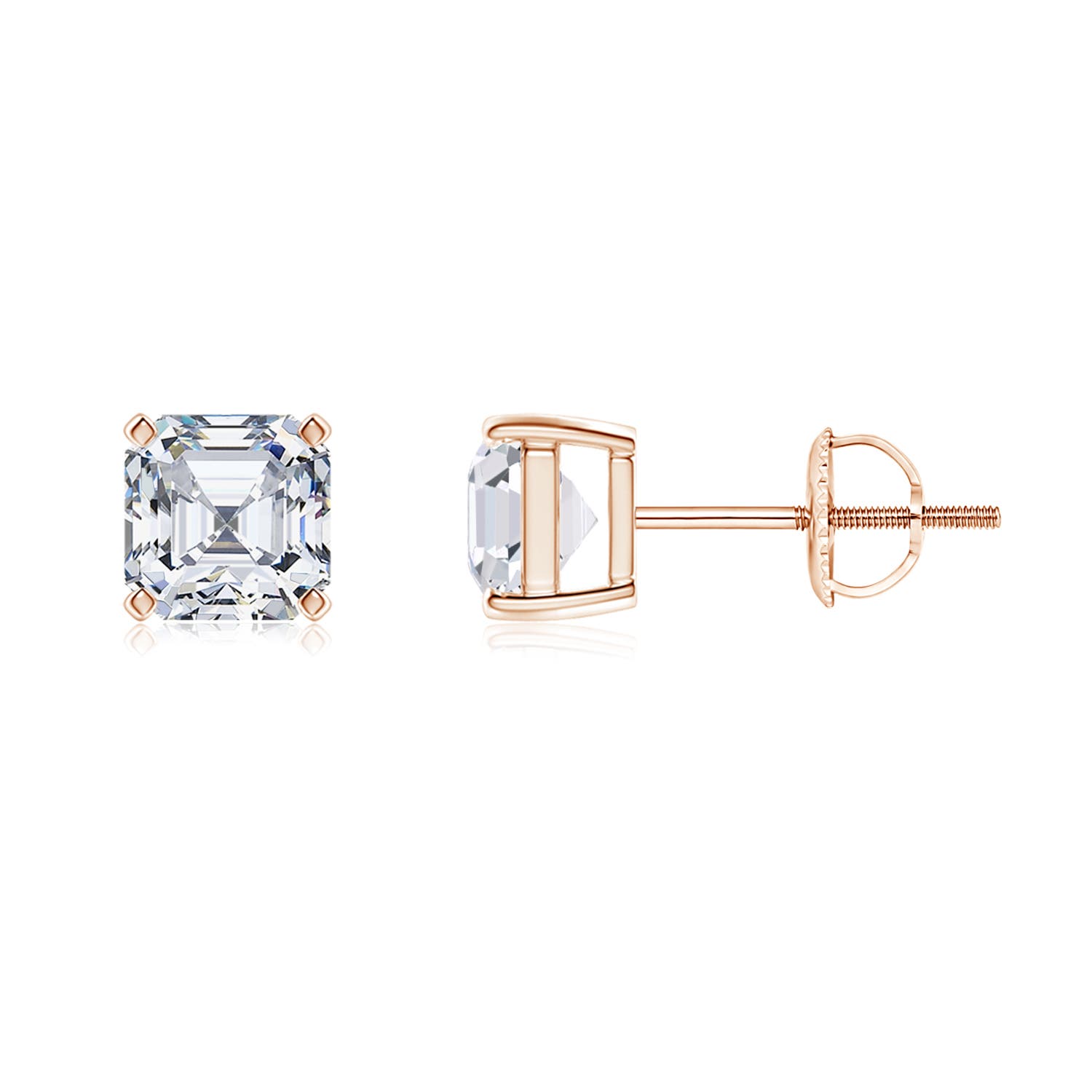 5mm FGVS Lab-Grown-Asscher-Cut Diamond Solitaire Stud Earrings in 18CT Rose Gold