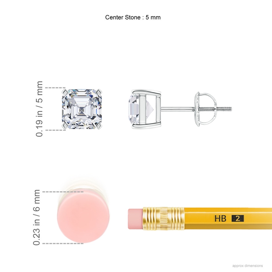 5mm FGVS Lab-Grown-Asscher-Cut Diamond Solitaire Stud Earrings in White Gold ruler