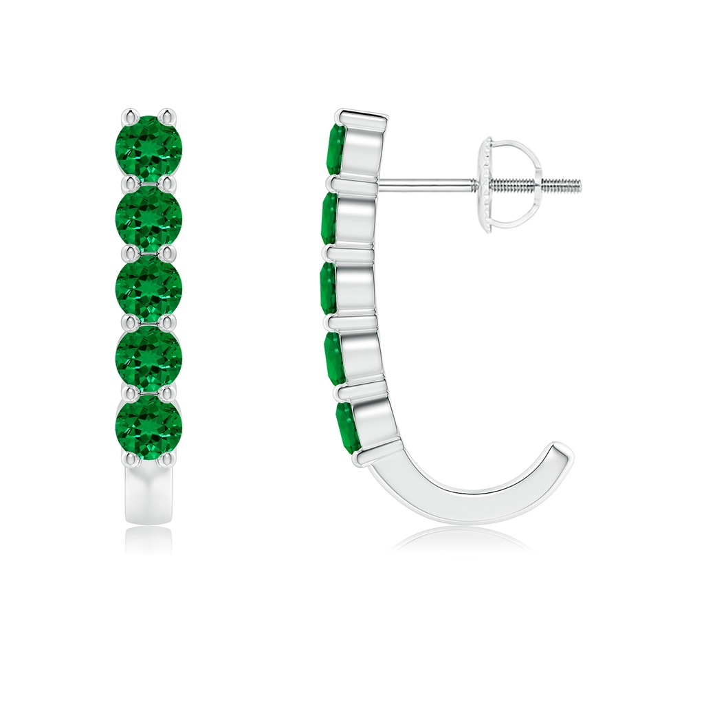 3mm Labgrown Lab-Grown Round Emerald J-Hoop Earrings in 18K White Gold