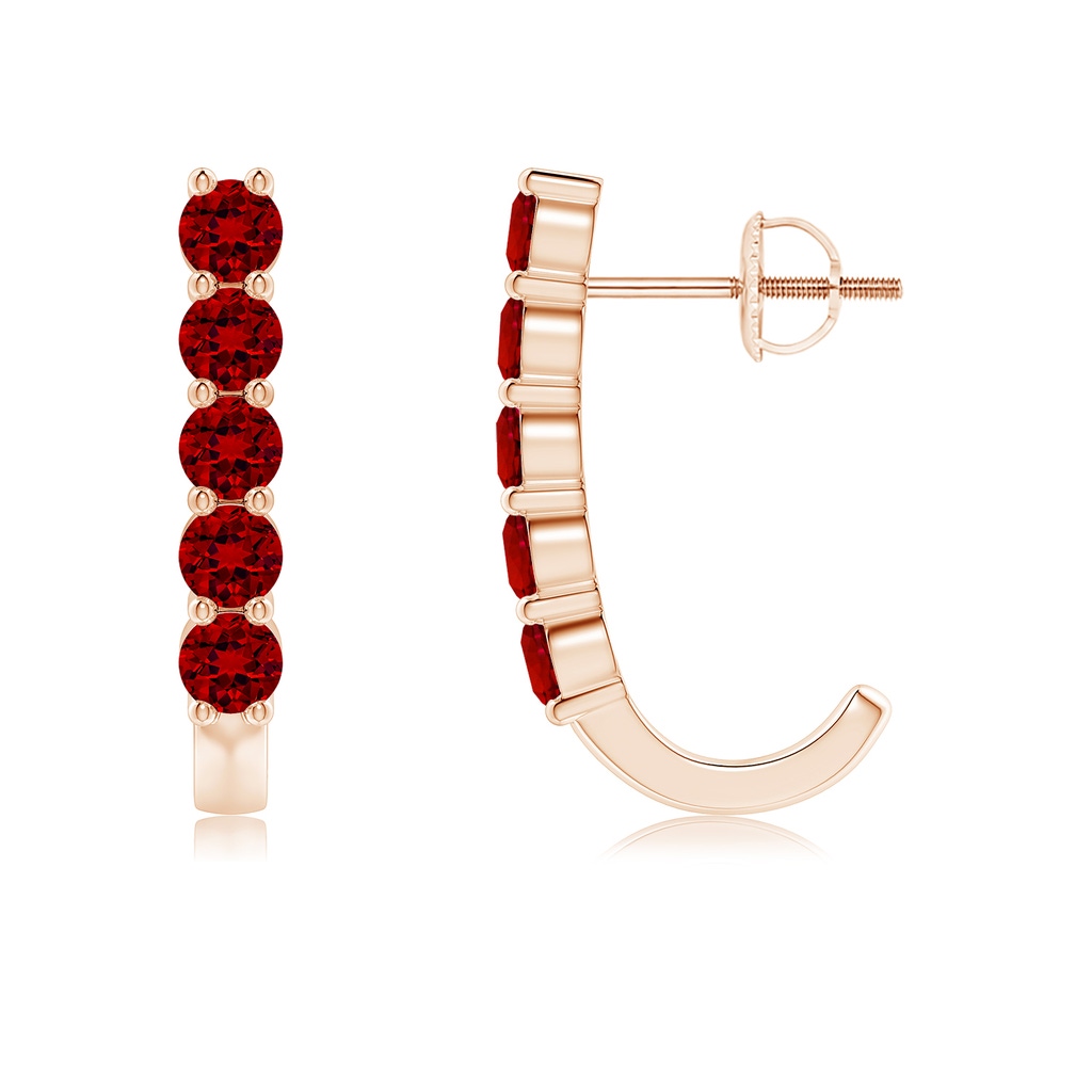 3mm Labgrown Lab-Grown Round Ruby J-Hoop Earrings in Rose Gold