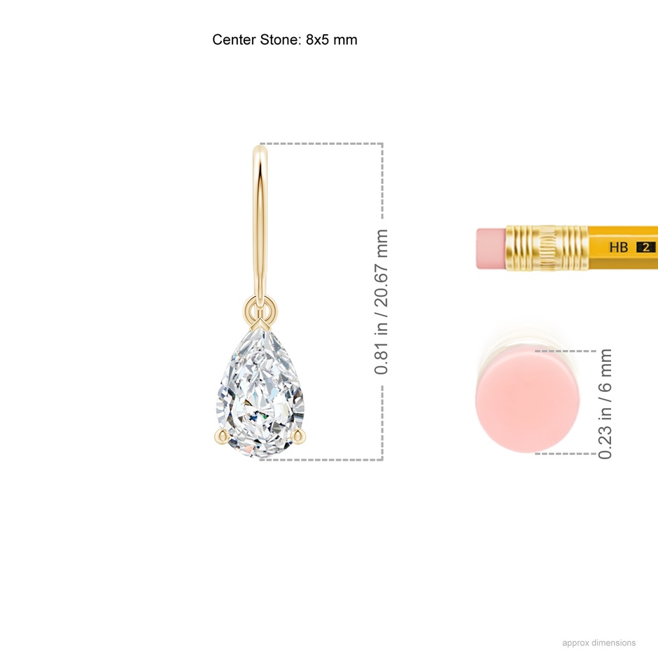 8x5mm FGVS Lab-Grown Pear-Shaped Diamond Solitaire Drop Earrings in Yellow Gold ruler