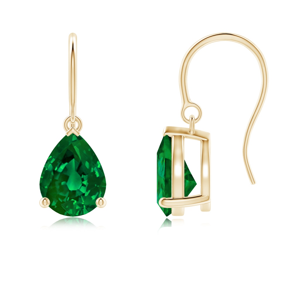 9x7mm Labgrown Lab-Grown Pear-Shaped Emerald Solitaire Drop Earrings in 18K Yellow Gold