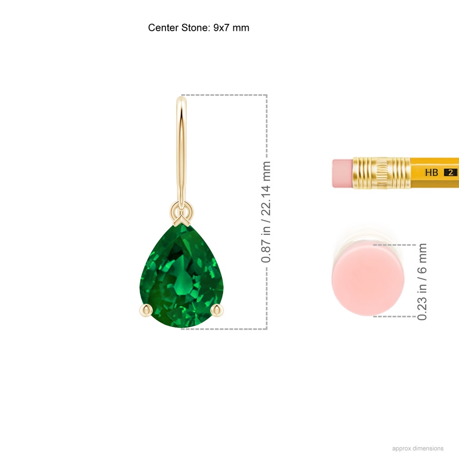 9x7mm Labgrown Lab-Grown Pear-Shaped Emerald Solitaire Drop Earrings in 18K Yellow Gold ruler