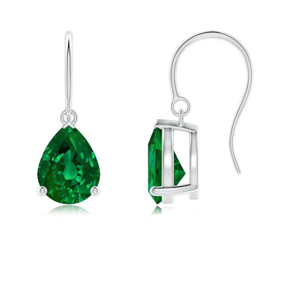 9x7mm Labgrown Lab-Grown Pear-Shaped Emerald Solitaire Drop Earrings in White Gold 