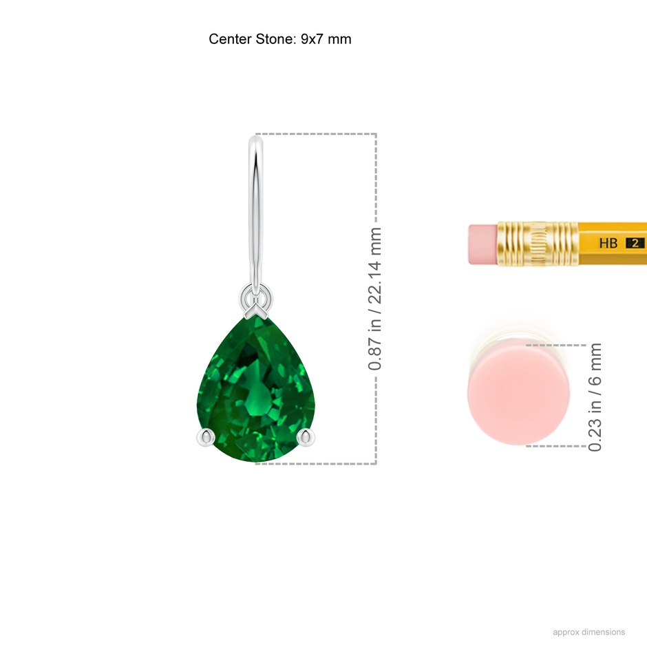 9x7mm Labgrown Lab-Grown Pear-Shaped Emerald Solitaire Drop Earrings in White Gold ruler