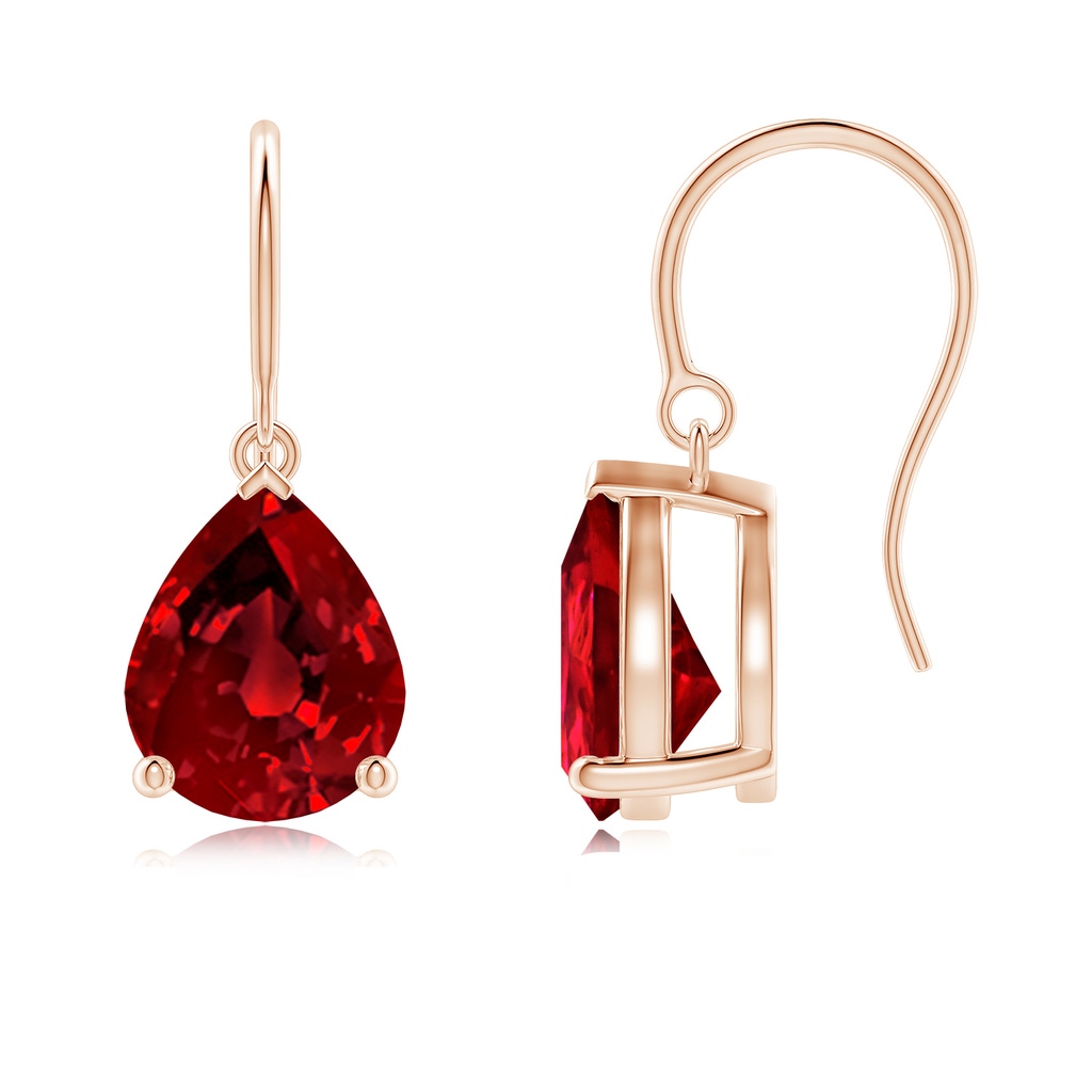 10x8mm Labgrown Lab-Grown Pear-Shaped Ruby Solitaire Drop Earrings in Rose Gold