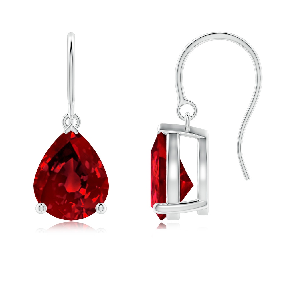 10x8mm Labgrown Lab-Grown Pear-Shaped Ruby Solitaire Drop Earrings in White Gold
