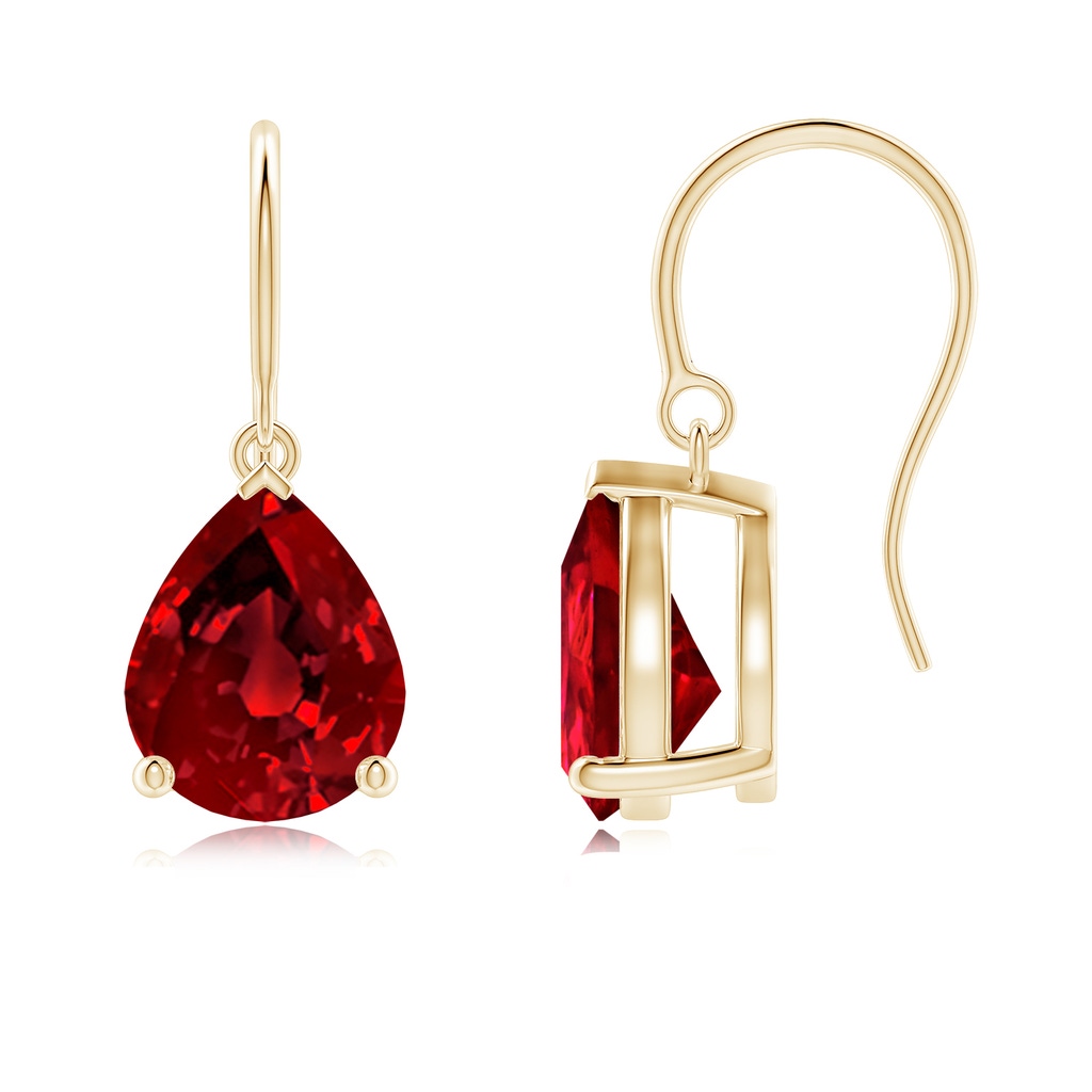10x8mm Labgrown Lab-Grown Pear-Shaped Ruby Solitaire Drop Earrings in Yellow Gold