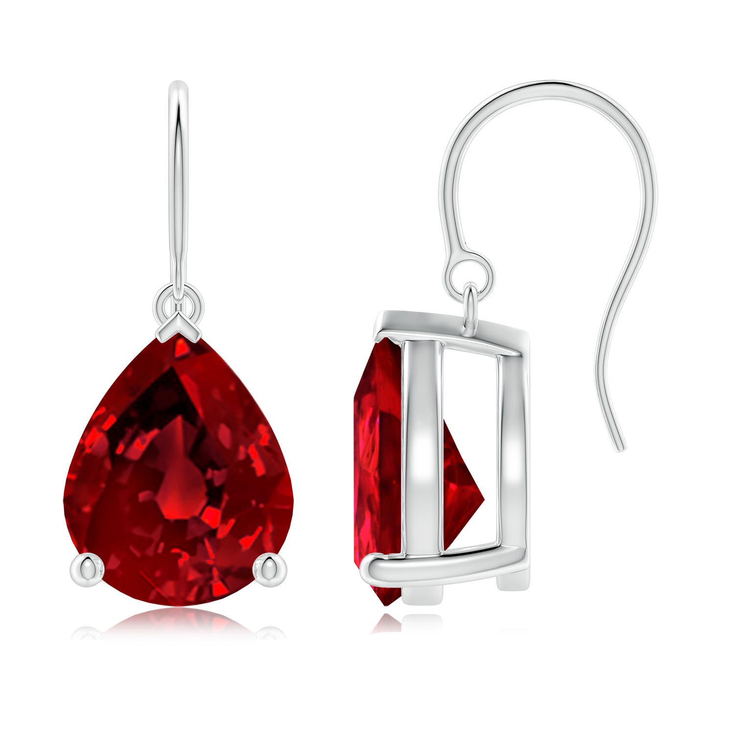 12x10mm Labgrown Lab-Grown Pear-Shaped Ruby Solitaire Drop Earrings in 18CT White Gold