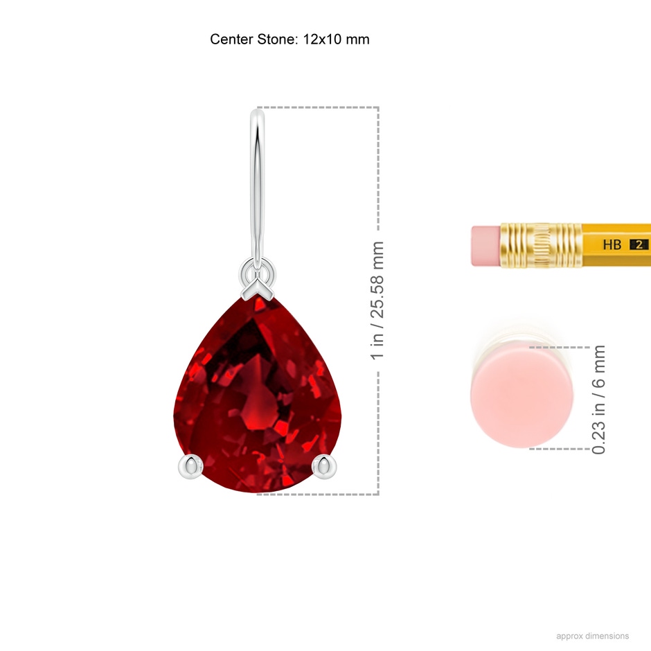 12x10mm Labgrown Lab-Grown Pear-Shaped Ruby Solitaire Drop Earrings in 18K White Gold ruler