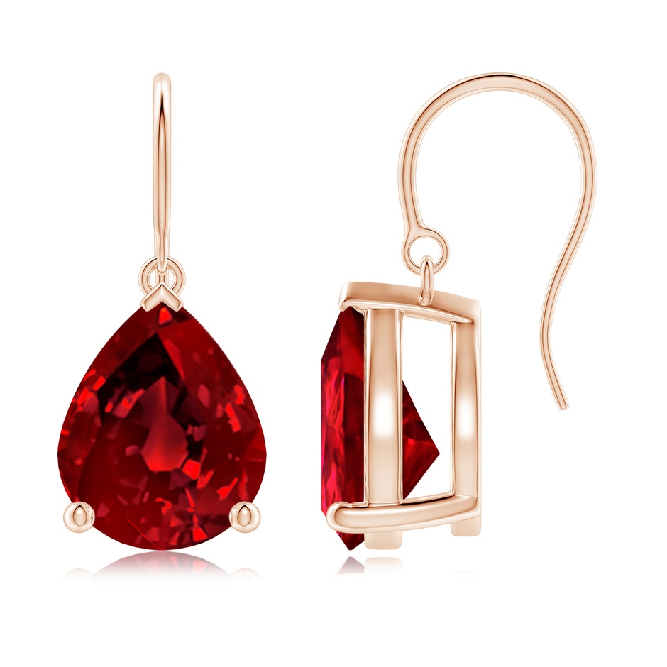 12x10mm Labgrown Lab-Grown Pear-Shaped Ruby Solitaire Drop Earrings in Rose Gold 