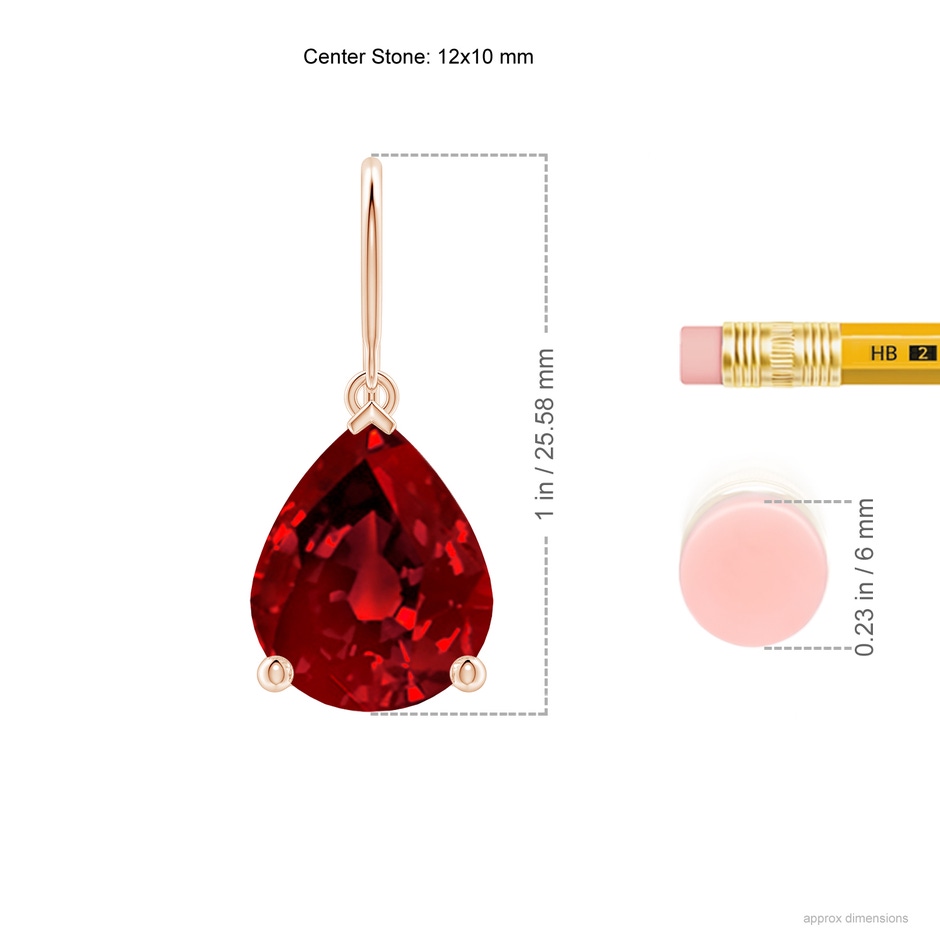 12x10mm Labgrown Lab-Grown Pear-Shaped Ruby Solitaire Drop Earrings in Rose Gold ruler