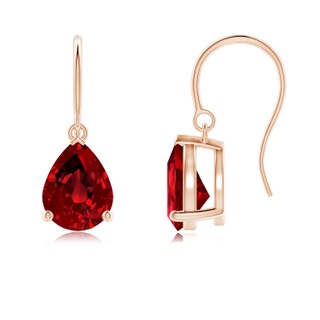 9x7mm Labgrown Lab-Grown Pear-Shaped Ruby Solitaire Drop Earrings in 9K Rose Gold