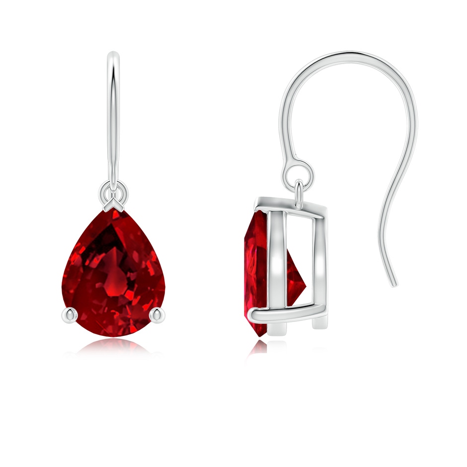 9x7mm Labgrown Lab-Grown Pear-Shaped Ruby Solitaire Drop Earrings in White Gold 