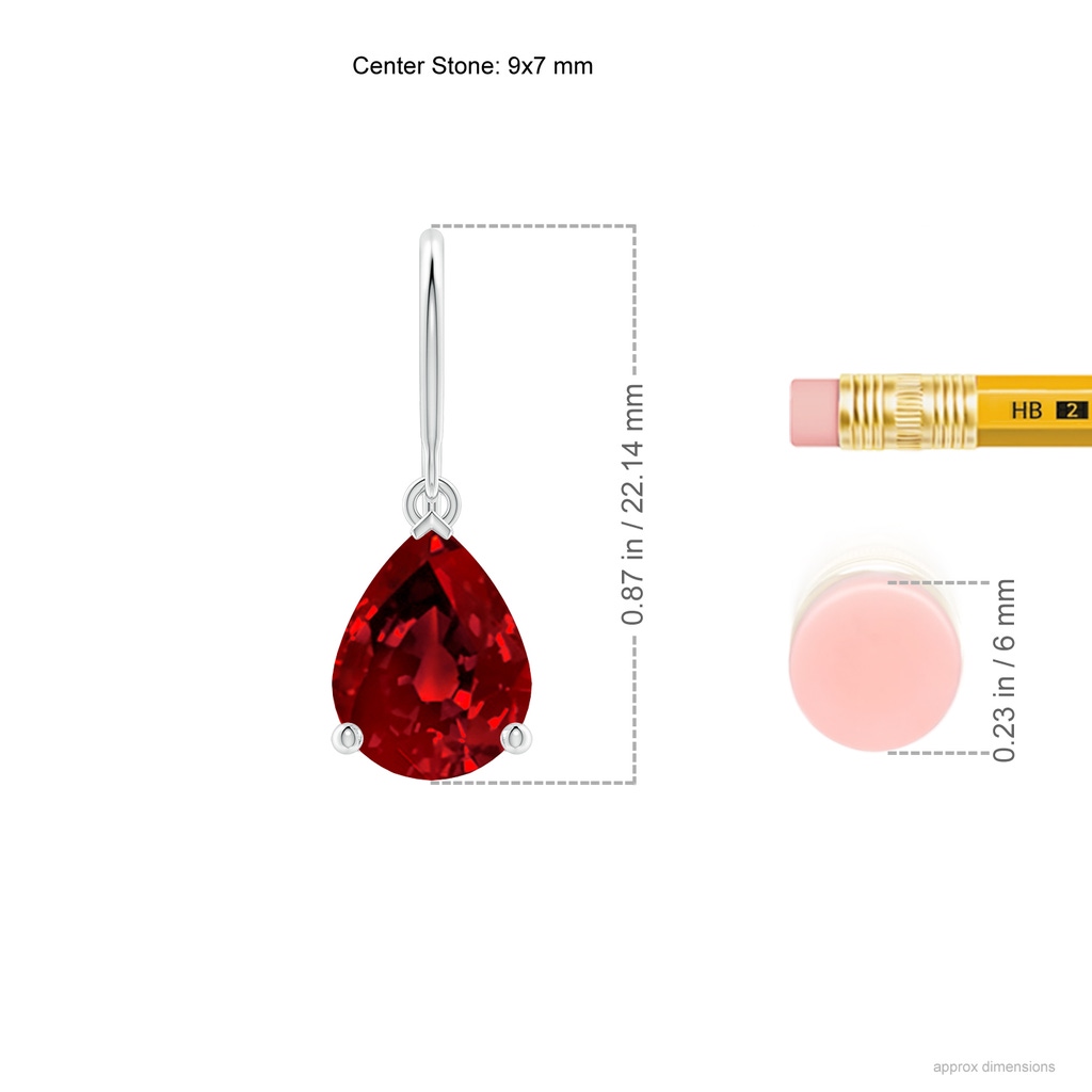 9x7mm Labgrown Lab-Grown Pear-Shaped Ruby Solitaire Drop Earrings in White Gold ruler