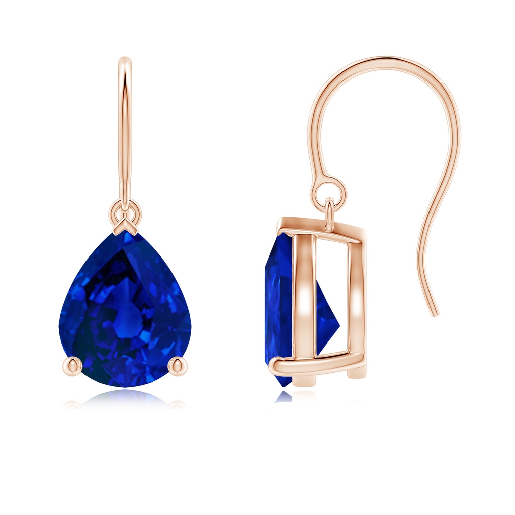 10x8mm Labgrown Lab-Grown Pear-Shaped Blue Sapphire Solitaire Drop Earrings in Rose Gold