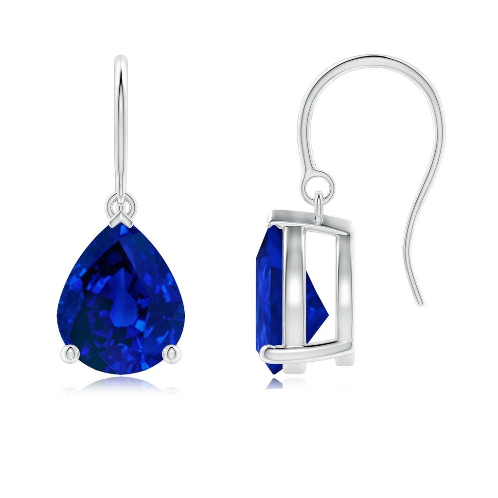 10x8mm Labgrown Lab-Grown Pear-Shaped Blue Sapphire Solitaire Drop Earrings in White Gold
