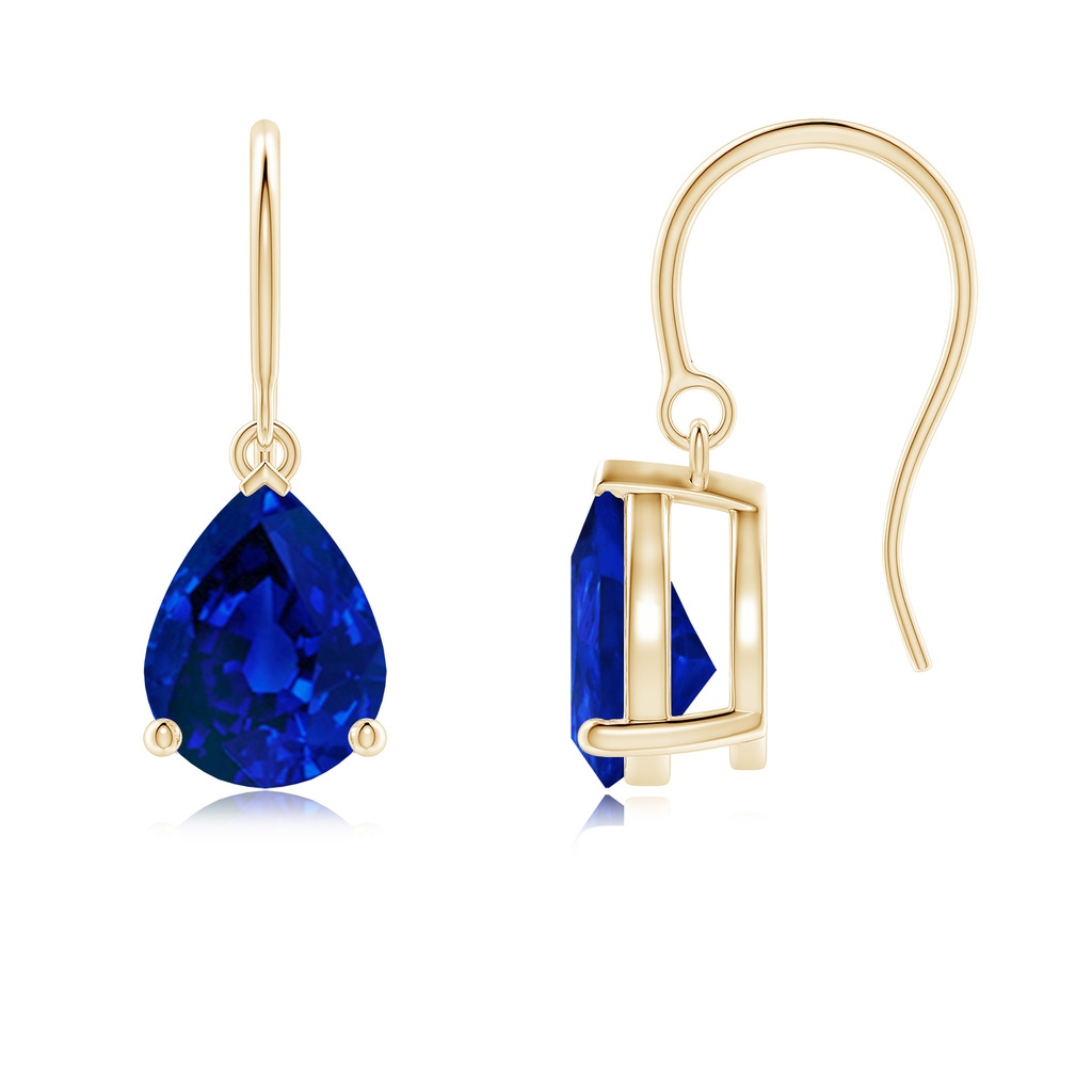 9x7mm Labgrown Lab-Grown Pear-Shaped Blue Sapphire Solitaire Drop Earrings in Yellow Gold