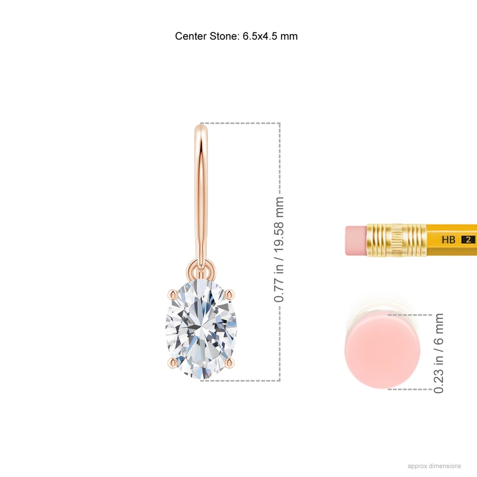 6.5x4.5mm FGVS Lab-Grown Oval Diamond Solitaire Drop Earrings in Rose Gold ruler