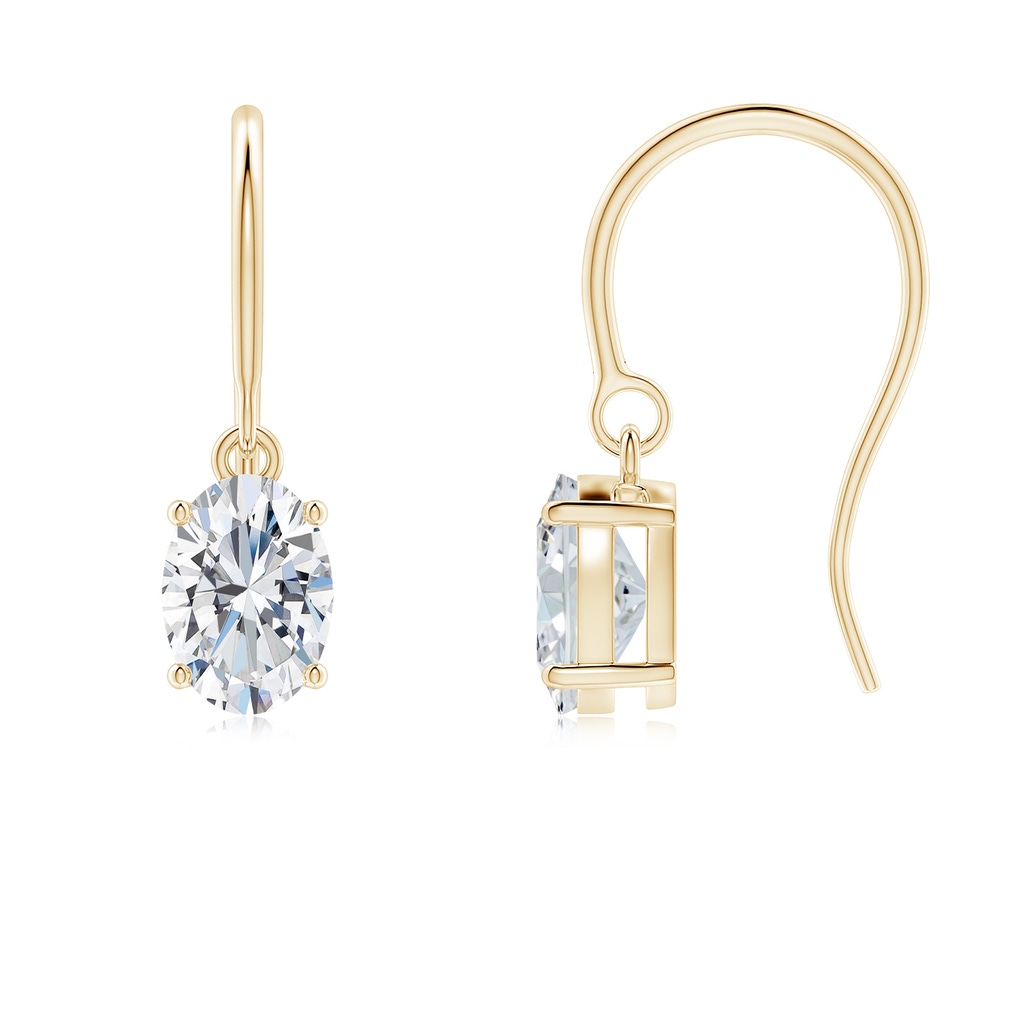 6.5x4.5mm FGVS Lab-Grown Oval Diamond Solitaire Drop Earrings in Yellow Gold