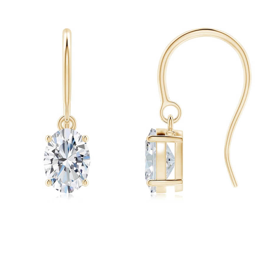 6.5x4.5mm FGVS Lab-Grown Oval Diamond Solitaire Drop Earrings in Yellow Gold 