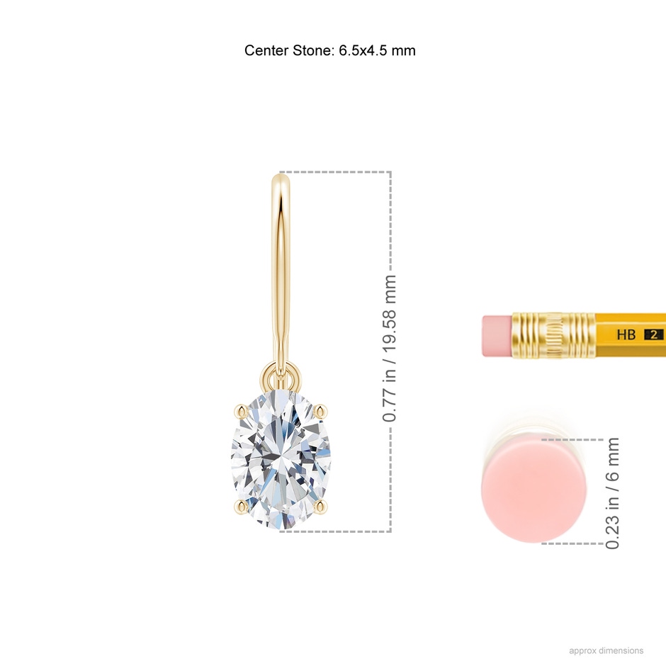6.5x4.5mm FGVS Lab-Grown Oval Diamond Solitaire Drop Earrings in Yellow Gold ruler