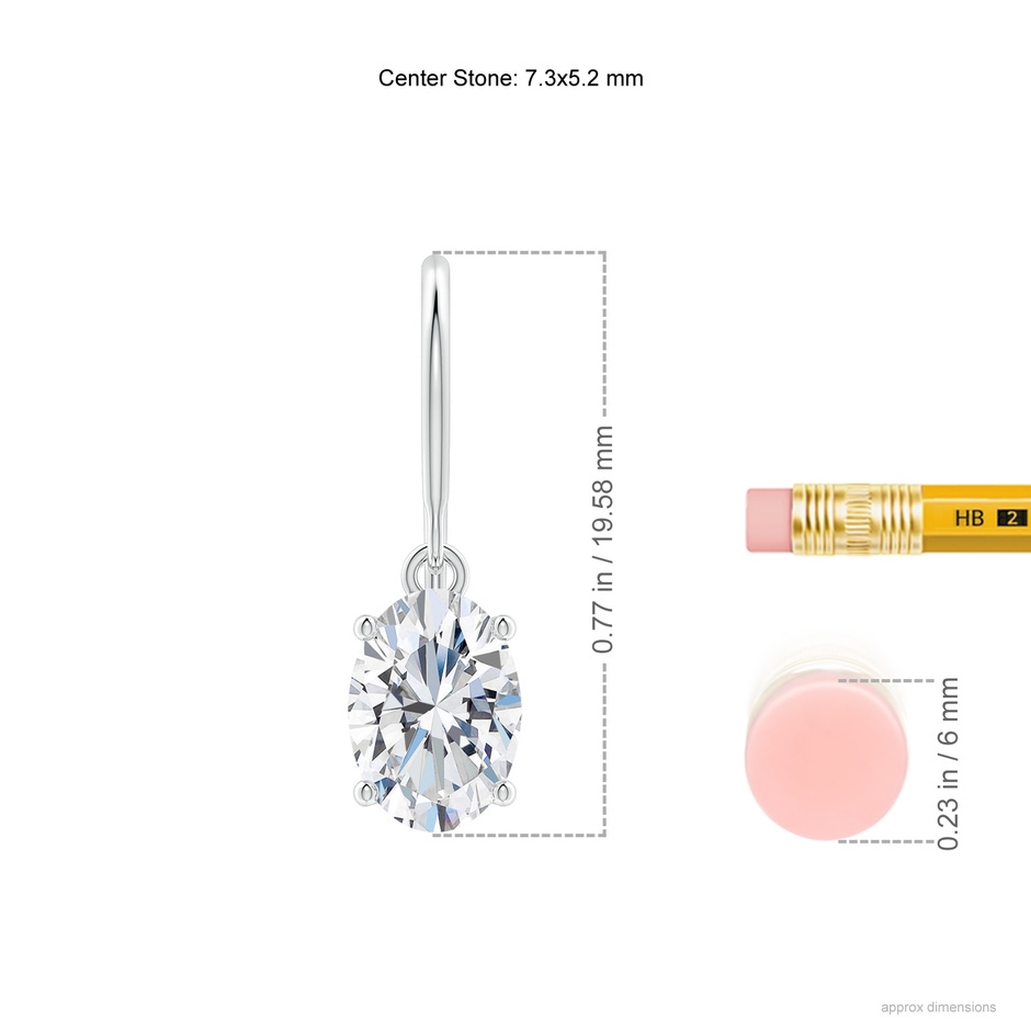 7.3x5.2mm FGVS Lab-Grown Oval Diamond Solitaire Drop Earrings in P950 Platinum ruler