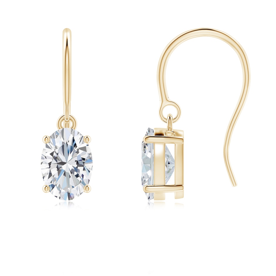 7.3x5.2mm FGVS Lab-Grown Oval Diamond Solitaire Drop Earrings in Yellow Gold 
