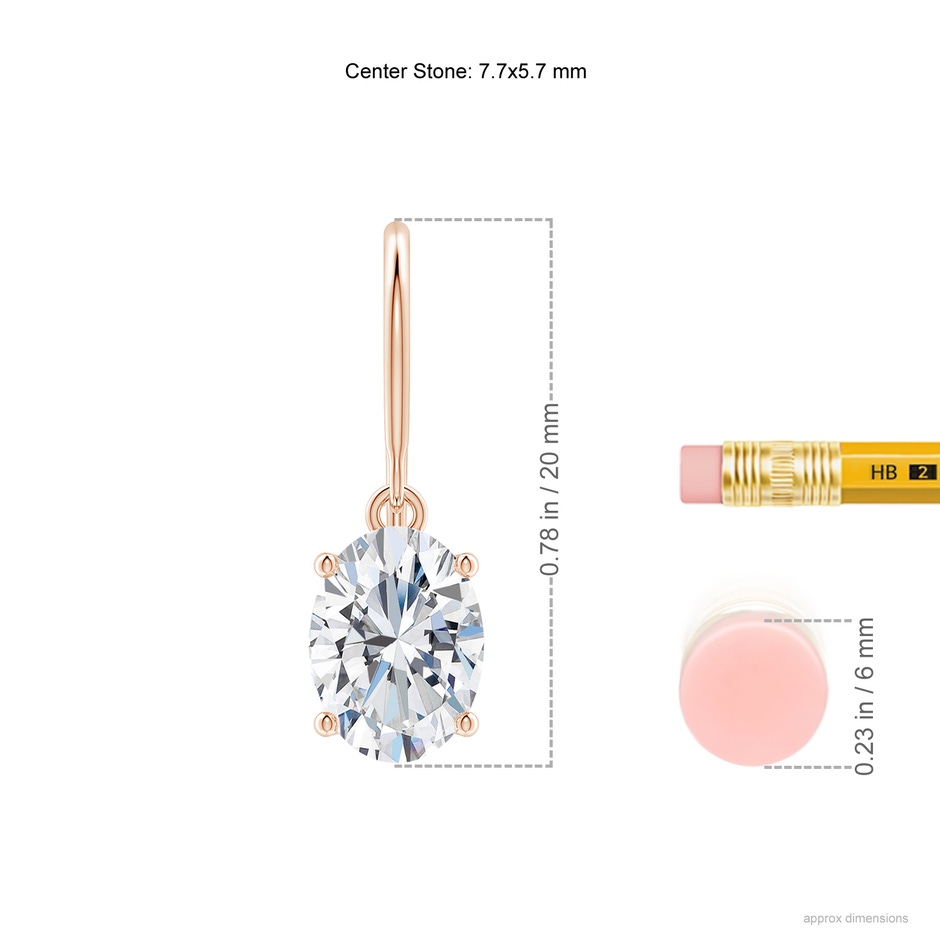 7.7x5.7mm FGVS Lab-Grown Oval Diamond Solitaire Drop Earrings in Rose Gold ruler