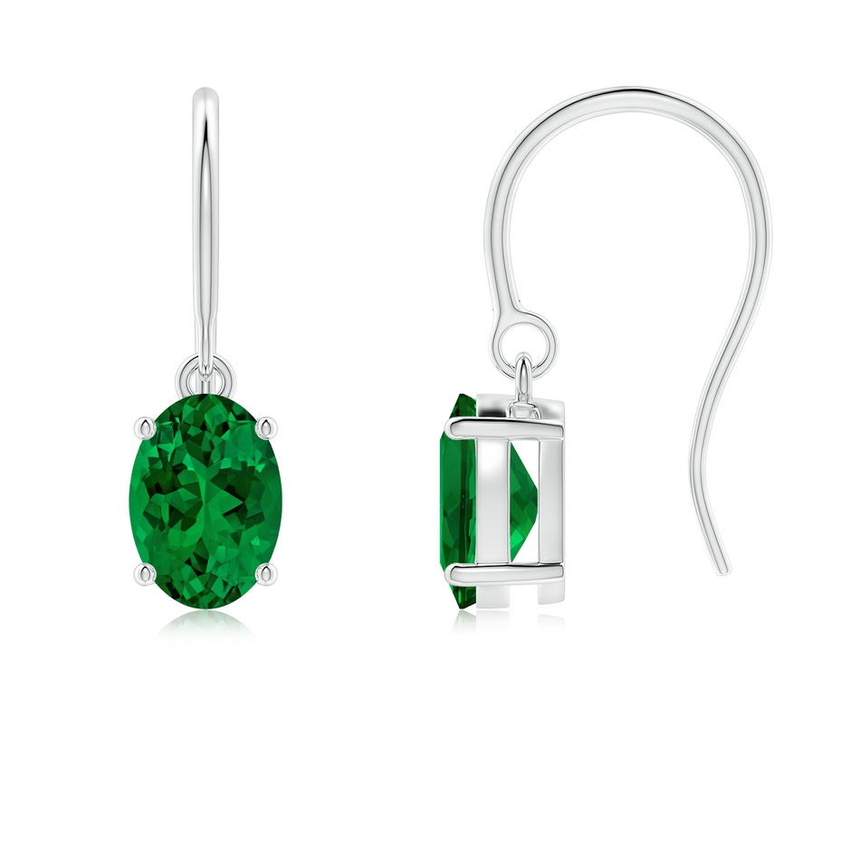 7x5mm Labgrown Lab-Grown Oval Emerald Solitaire Drop Earrings in 18K White Gold 
