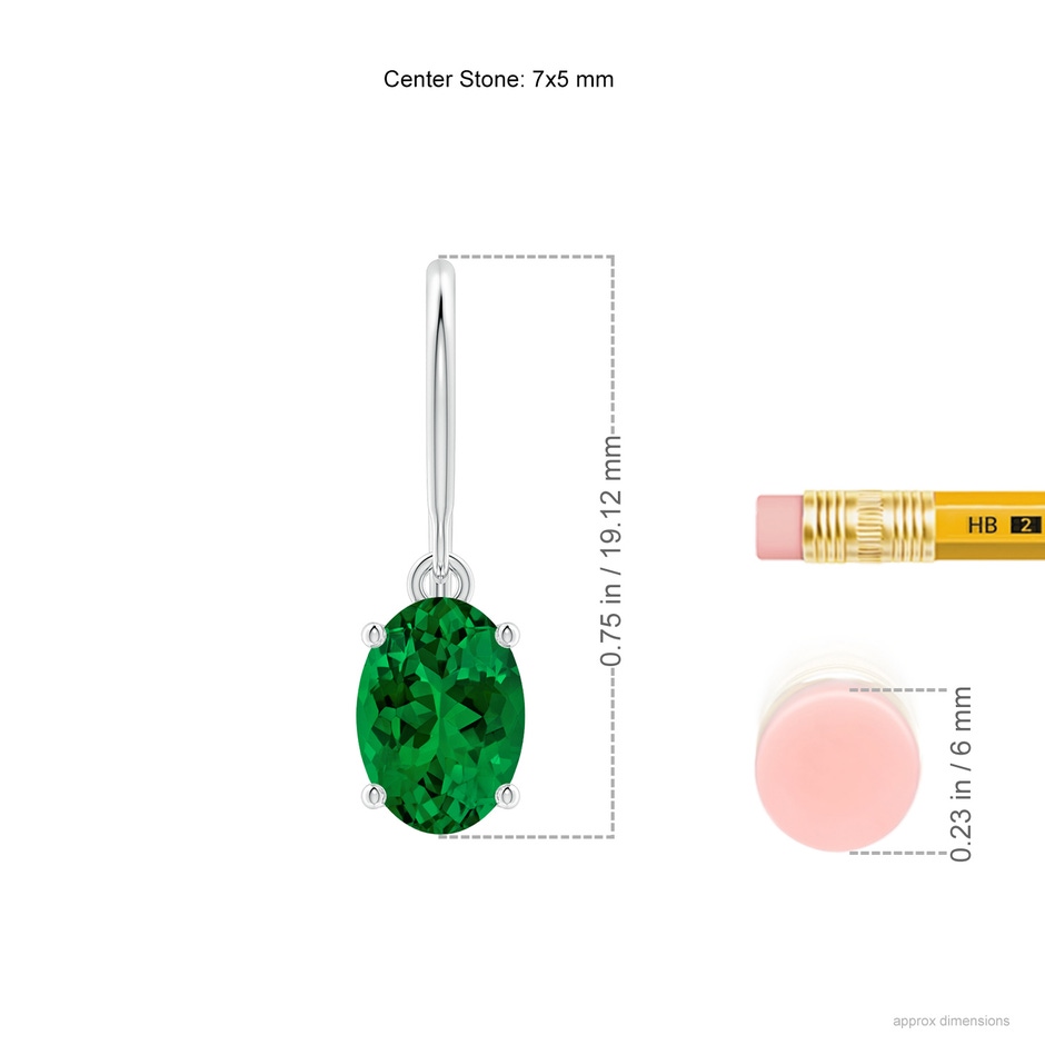 7x5mm Labgrown Lab-Grown Oval Emerald Solitaire Drop Earrings in 18K White Gold ruler