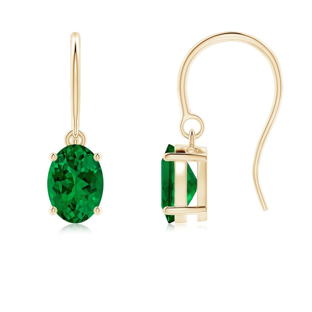 7x5mm Labgrown Lab-Grown Oval Emerald Solitaire Drop Earrings in Yellow Gold