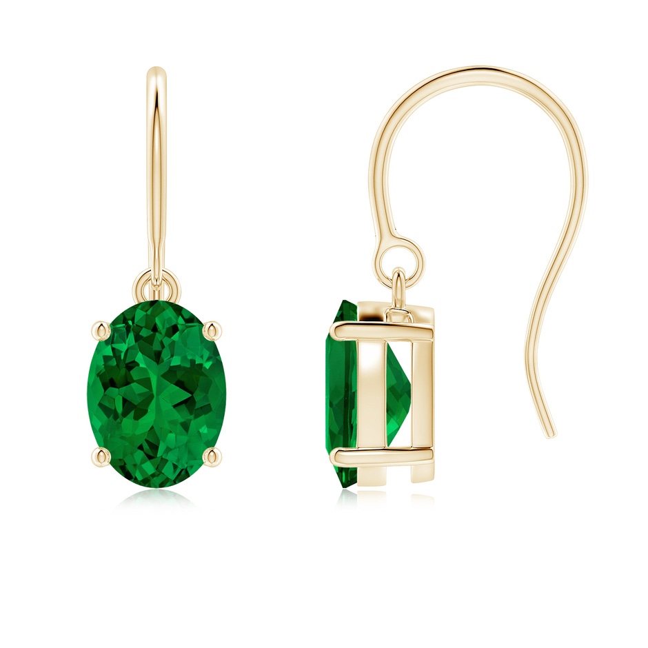 8x6mm Labgrown Lab-Grown Oval Emerald Solitaire Drop Earrings in 18K Yellow Gold 