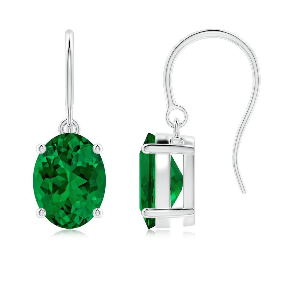 9x7mm Labgrown Lab-Grown Oval Emerald Solitaire Drop Earrings in 18K White Gold 