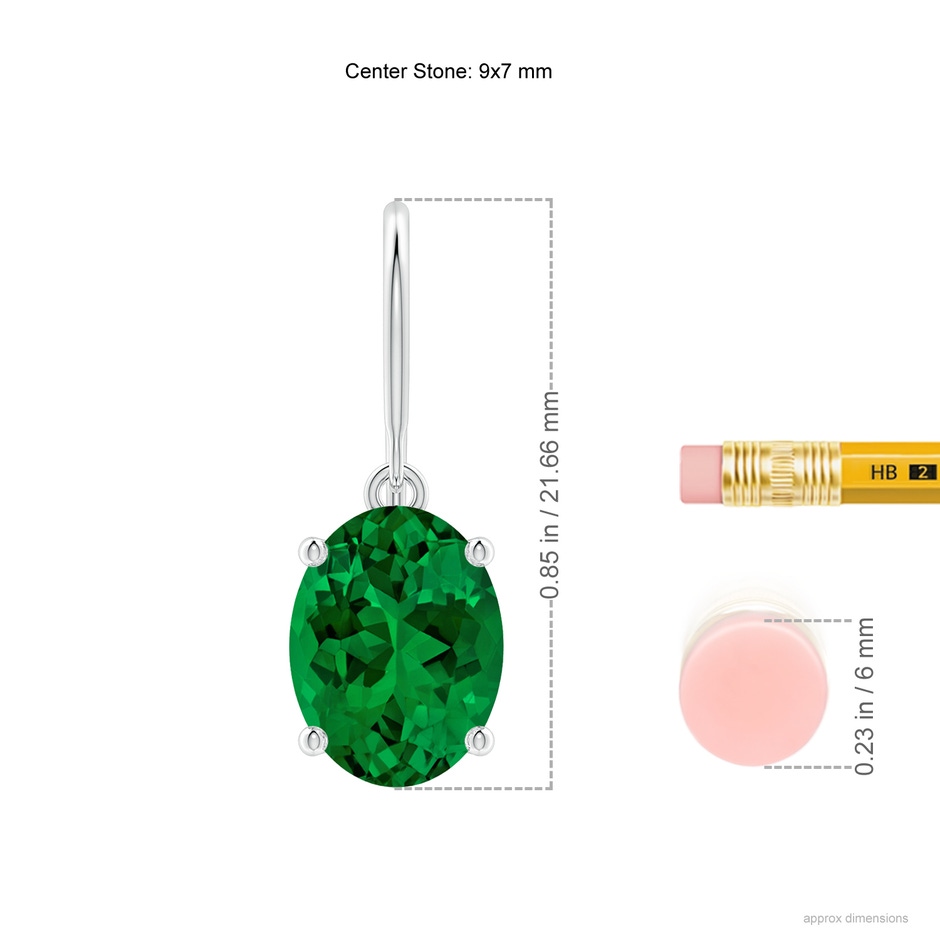 9x7mm Labgrown Lab-Grown Oval Emerald Solitaire Drop Earrings in 18K White Gold ruler