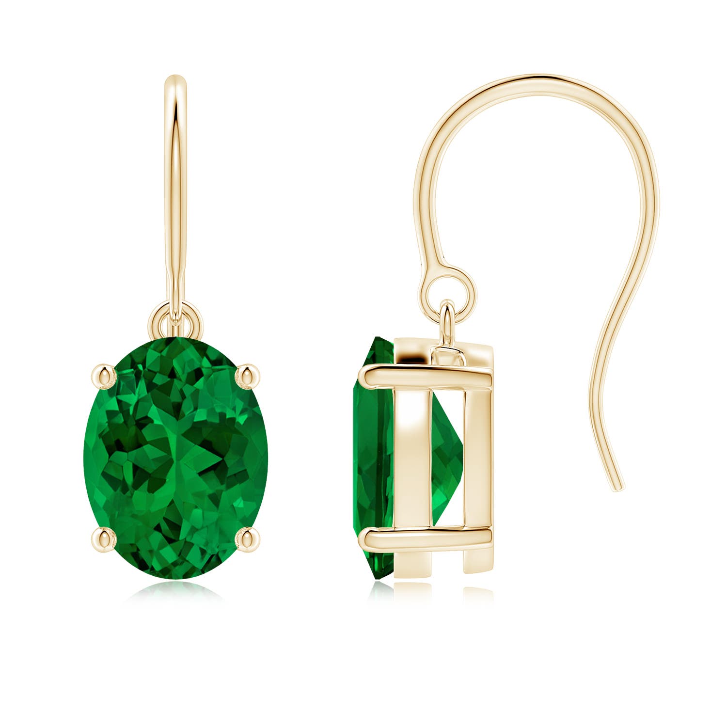 9x7mm Labgrown Lab-Grown Oval Emerald Solitaire Drop Earrings in 18K Yellow Gold