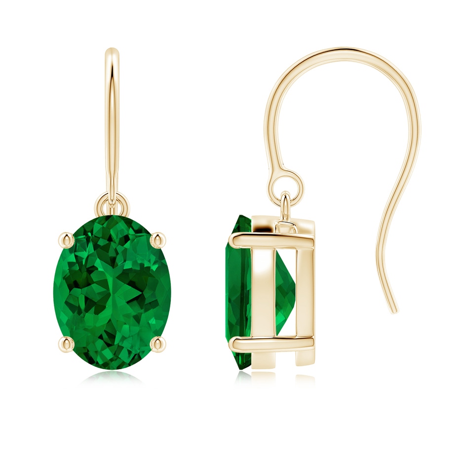 9x7mm Labgrown Lab-Grown Oval Emerald Solitaire Drop Earrings in 18K Yellow Gold 