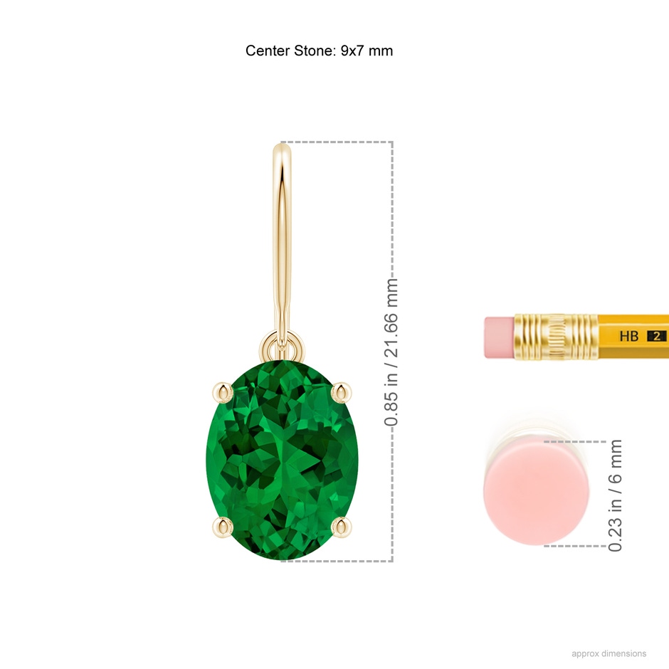 9x7mm Labgrown Lab-Grown Oval Emerald Solitaire Drop Earrings in 18K Yellow Gold ruler