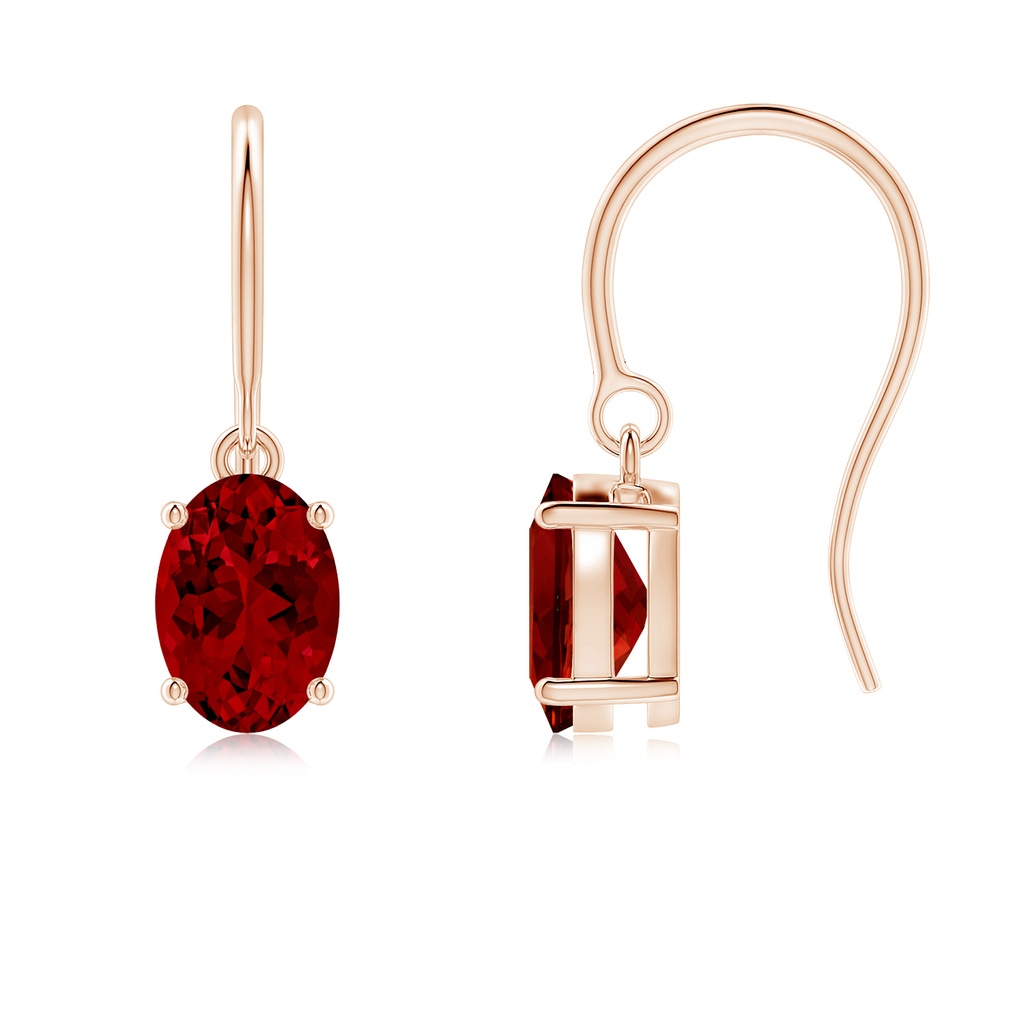 7x5mm Labgrown Lab-Grown Oval Ruby Solitaire Drop Earrings in Rose Gold
